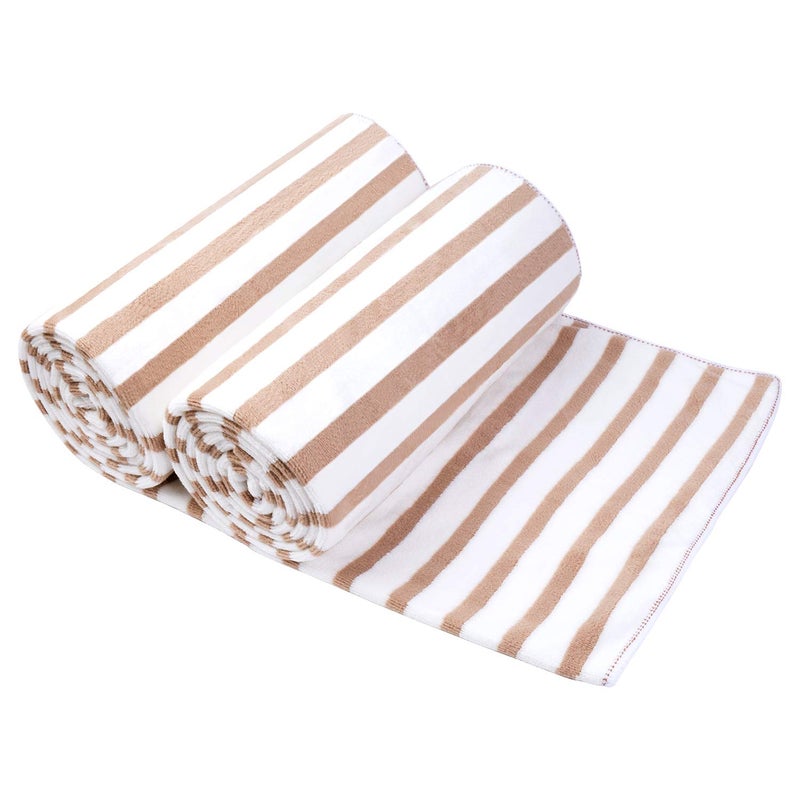 JML Microfiber Beach Towels, Large Bath Towel Set, 2 Pack, 30" x 60", Cabana Stripe, Quick Drying Absorbent for Sauna, Shower, Gym, Summer Boat Party, Sport, Swimming, Pool, Yoga, Camping, Coffee - Image 1